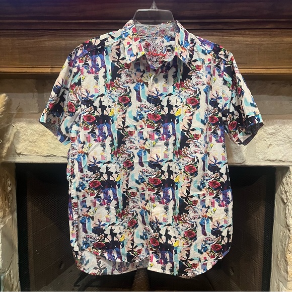 Robert Graham Aviation Short Sleeve Button-Up Shirt Multi Color Floral Print - Picture 2 of 10